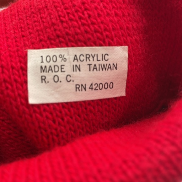 Vintage Christmas Stocking Santa Chimney Pom-Poms Red Green Holiday Decor Knit - Picture 6 of 9